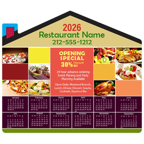 4x3.5 Custom House Shaped Restaurant Calendar Magnet 20 mil