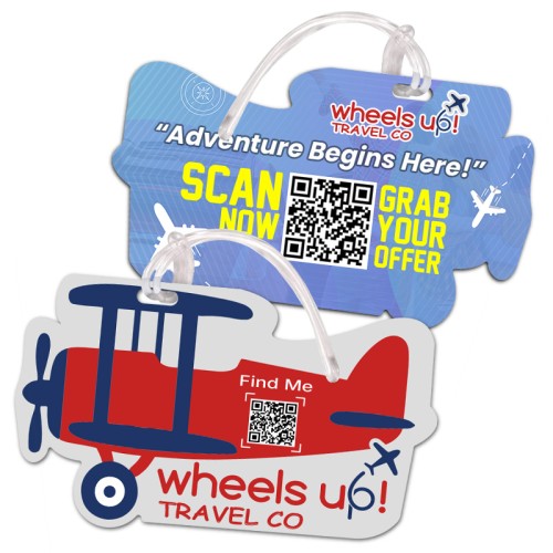 2.5x4.25 Airplane Shaped Full Color Double Sided Luggage Tags - 50 Mil
