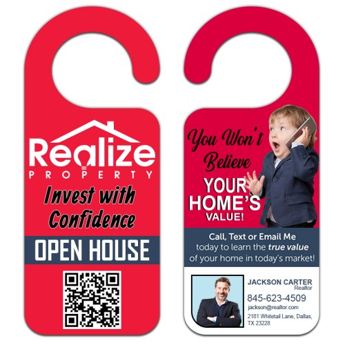 3.5x8.5 Inch Full Color Double Sided Round Handle Door Hangers - 14 pt Paper