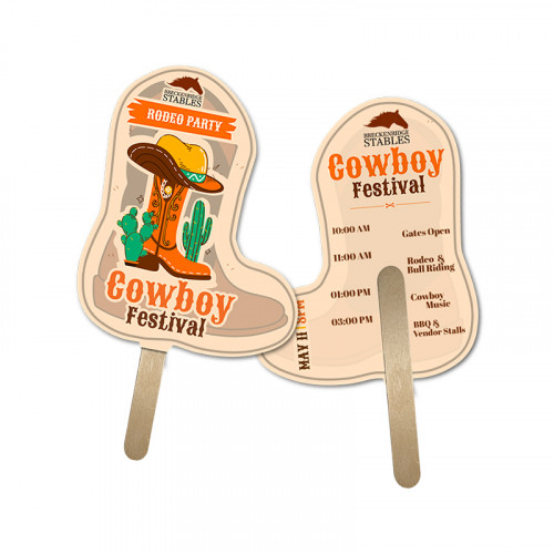 5x5 Inch Boot Shape Full Color Double Sided Mini Hand Fans - 16 pt