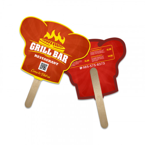 5x5 Inch Chef Hat Shape Full Color Double Sided Mini Hand Fans - 16 pt