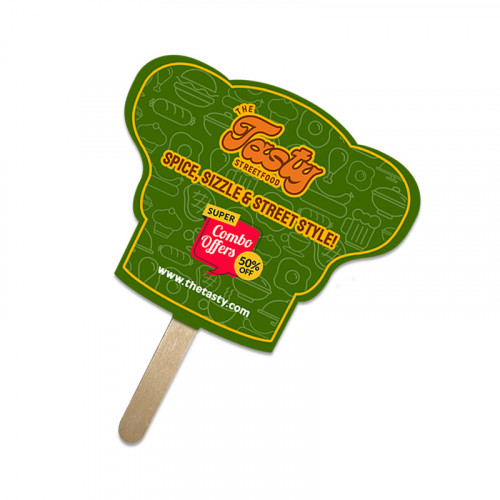 5x5 Inch Chef Hat Shape Full Color One Sided Mini Hand Fans - 16 pt