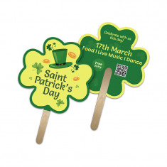 5x5 Inch Clover Shape Full Color Double Sided Mini Hand Fans - 16 pt