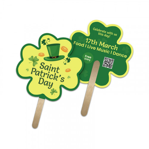 5x5 Inch Clover Shape Full Color Double Sided Mini Hand Fans - 16 pt