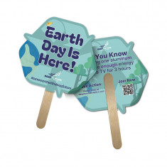 5x5 Inch Eco Shape Full Color Double Sided Mini Hand Fans - 16 pt