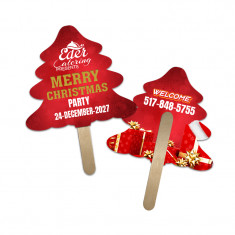5x5 Inch Evergreen Shape Full Color Double Sided Mini Hand Fans - 16 pt