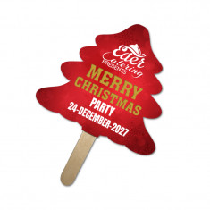 5x5 Inch Evergreen Shape Full Color One Sided Mini Hand Fans - 16 pt