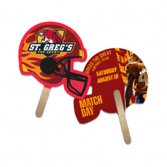 5x5 Inch Football Helmet Shape Full Color Double Sided Mini Hand Fans - 16 pt