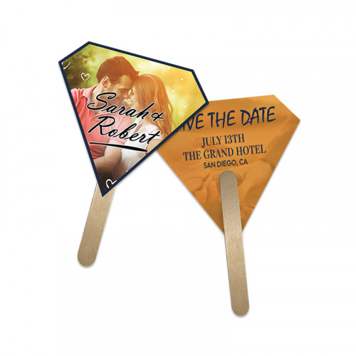 5x5 Inch Gem Shape Full Color Double Sided Mini Hand Fans - 16 pt