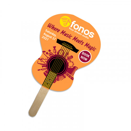 5x5 Inch Guitar Shape Full Color One Sided Mini Hand Fans - 16 pt