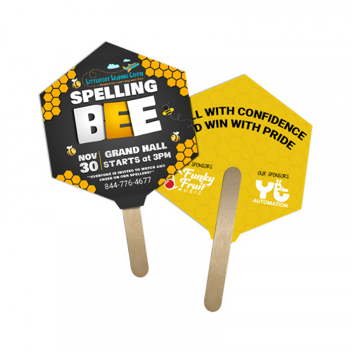 5x5 Inch Hexagon Shape Full Color Double Sided Mini Hand Fans - 16 pt