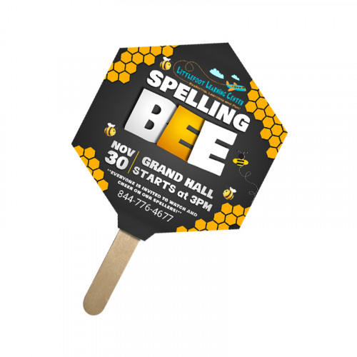 5x5 Inch Hexagon Shape Full Color One Sided Mini Hand Fans - 16 pt