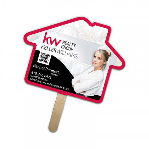 5x5 Inch House Shape Full Color One Sided Mini Hand Fans - 16 pt