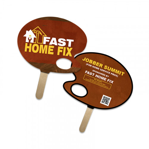 5x5 Inch Palette Shape Full Color Double Sided Mini Hand Fans - 16 pt