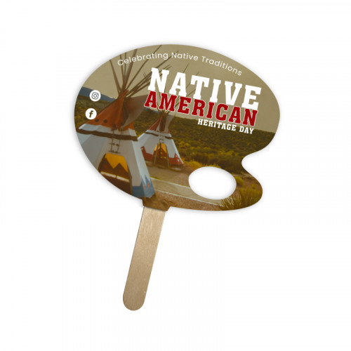 5x5 Inch Palette Shape Full Color One Sided Mini Hand Fans - 16 pt