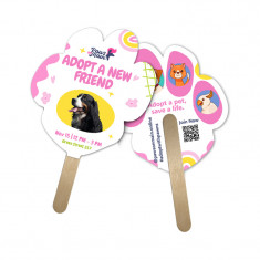 5x5 Inch Paw Shape Full Color Double Sided Mini Hand Fans - 16 pt