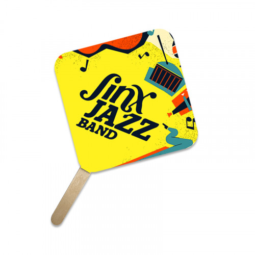 5x5 Inch Rd Diamond Shape Full Color One Sided Mini Hand Fans - 16 pt