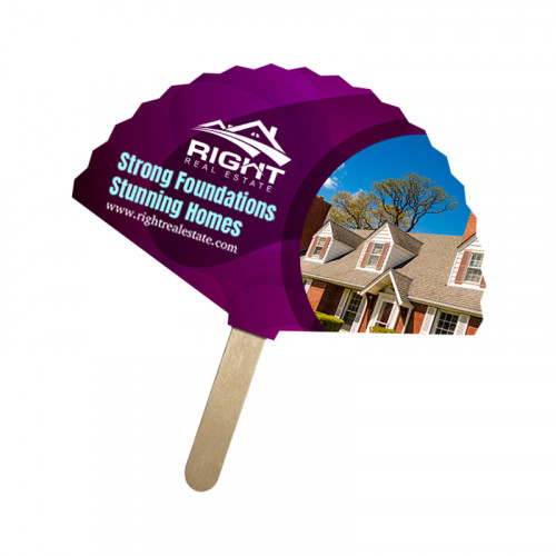 5x5 Inch Rd Triangle Shape Full Color One Sided Mini Hand Fans - 16 pt
