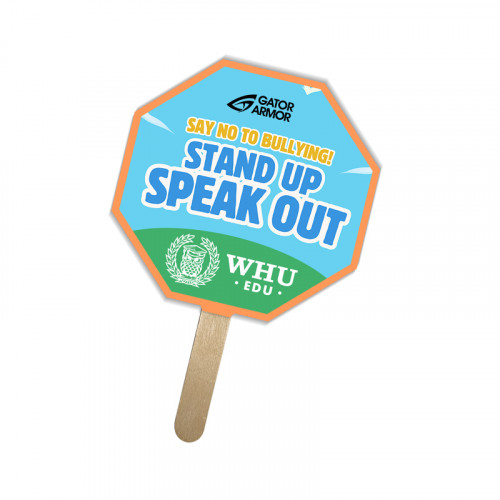 5x5 Inch Stop Sign Shape Full Color One Sided Mini Hand Fans - 16 pt