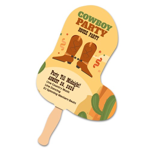 8x8 Inch Boot Shape Full Color One Sided Hand Fans - 16 pt
