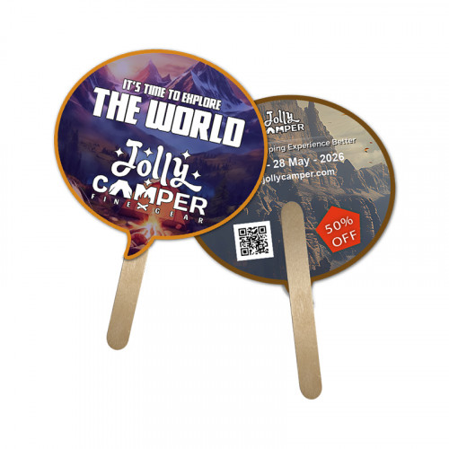 5x5 Inch Bubble Shape Full Color Double Sided Mini Hand Fans - 16 pt