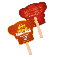 8x8 Inch Chef Hat Shape Full Color Double Sided Hand Fans - 16 pt