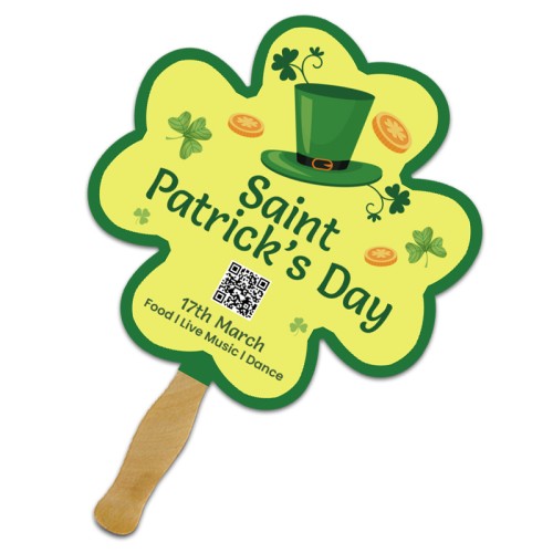 8x8 Inch Clover Shape Full Color One Sided Hand Fans - 16 pt