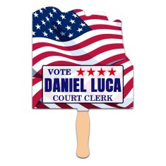 8x8 Inch Flag Shape Full Color One Sided Hand Fans - 16 pt