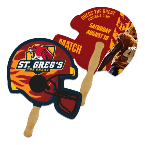 8x8 Inch Football Helmet Shape Full Color Double Sided Hand Fans - 16 pt