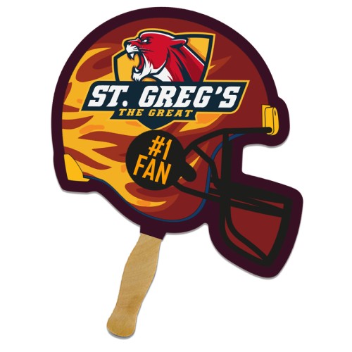 8x8 Inch Football Helmet Shape Full Color One Sided Hand Fans - 16 pt