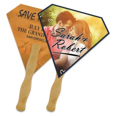 8x8 Inch Gem Shape Full Color Double Sided Hand Fans - 16 pt