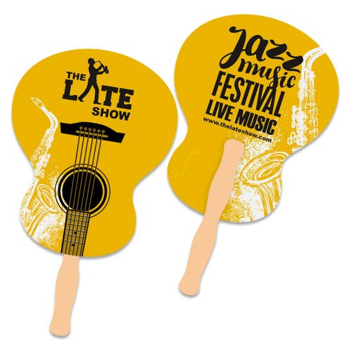 8x10.1296 Inch Guitar Shape Full Color Double Sided Hand Fans - 16 pt