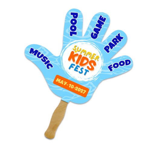 8x8 Inch Hand Shape Full Color One Sided Hand Fans - 16 pt