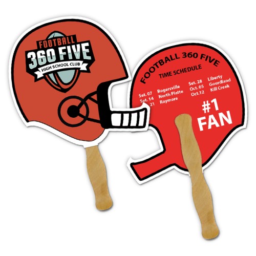 8x8 Inch Helmet Shape Full Color Double Sided Hand Fans - 16 pt