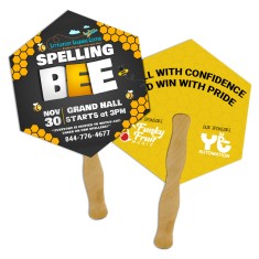 8x8 Inch Hexagon Shape Full Color Double Sided Hand Fans - 16 pt