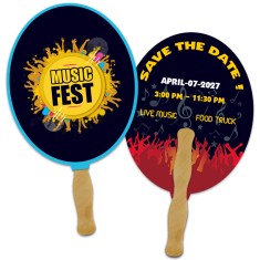 8x8 Inch Horizontal Oval Shape Full Color Double Sided Hand Fans - 16 pt
