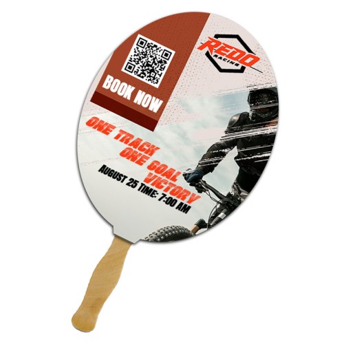 8x8 Inch Horizontal Oval Shape Full Color One Sided Hand Fans - 16 pt