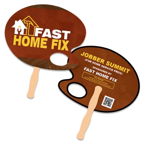 8x8 Inch Palette Shape Full Color Double Sided Hand Fans - 16 pt