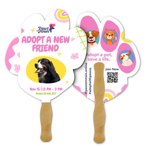8x8 Inch Paw Shape Full Color Double Sided Hand Fans - 16 pt