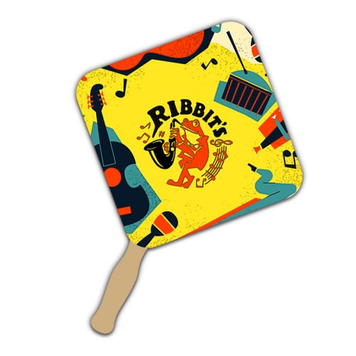 8x8 Inch Rd Diamond Shape Full Color One Sided Hand Fans - 16 pt