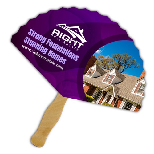 8x8 Inch Rd Triangle Shape Full Color One Sided Hand Fans - 16 pt