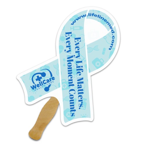 8x8 Inch Ribbon Shape Full Color One Sided Hand Fans - 16 pt