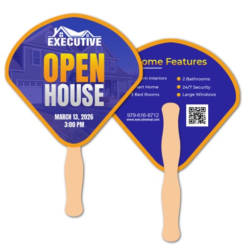 8x8 Inch Shell Shape Full Color Double Sided Hand Fans - 16 pt