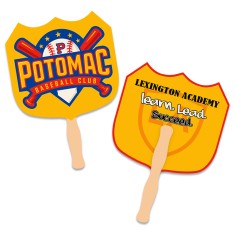 8x8 Inch Shield Shape Full Color Double Sided Hand Fans - 16 pt