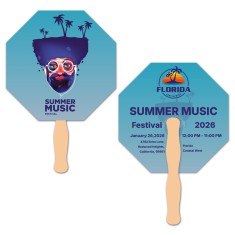 8x8 Inch Stop Sign Shape Full Color Double Sided Hand Fans - 16 pt