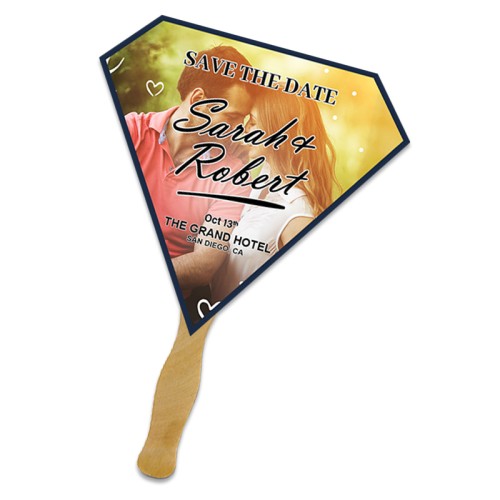 8x8 Inch Gem Shape Full Color One Sided Hand Fans - 16 pt