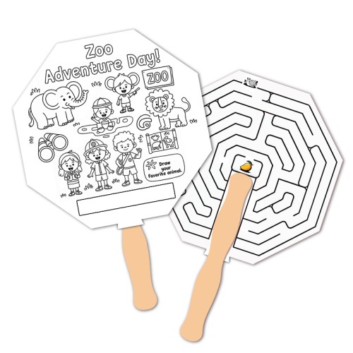 Hexagon Shape Full Color Double Sided Coloring Hand Fans - 16 pt