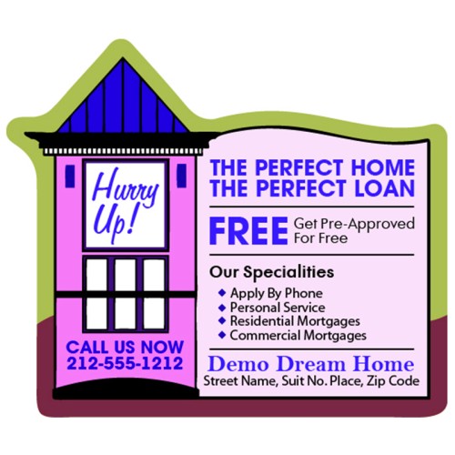Promotional 3.5x3 in Building Shaped Full Color Mortgage Magnet 20 mil 