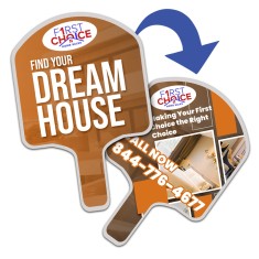 Economy Full Color Square with Circle Top Hand Fans - Two Side