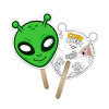 5x5 Inch Alien Shaped Face Mask Mini Hand Fans - 16 pt